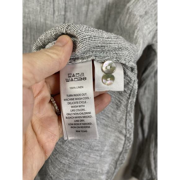 Tahari Top Womens Large‎ Gray European Grown Flax Long Sleeve Button Up Shirt - Picture 4 of 4